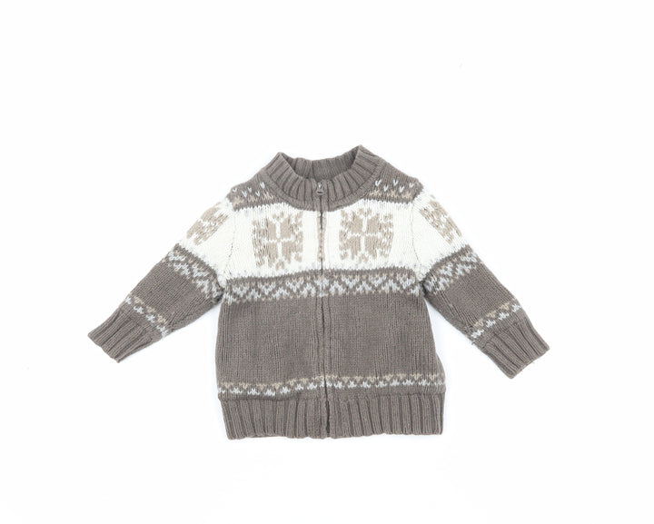 Gap Unisex Baby Toddler Brown Fair Isle Puffer Jacket 12-18M