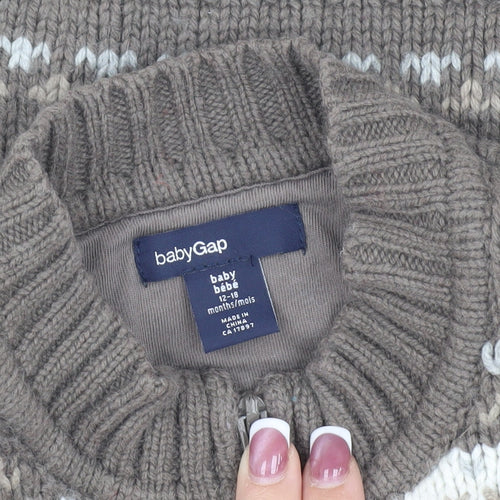 Gap Unisex Baby Toddler Brown Fair Isle Puffer Jacket 12-18M