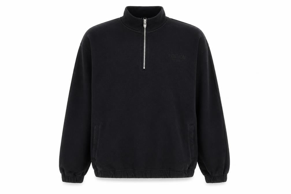 Front view of boohooMAN Black XL Men's Lightweight 1/4 Zip Sweatshirt