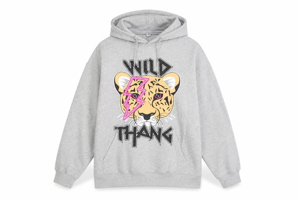 Front view of Shok Activewear unisex grey graphic pullover hoodie l