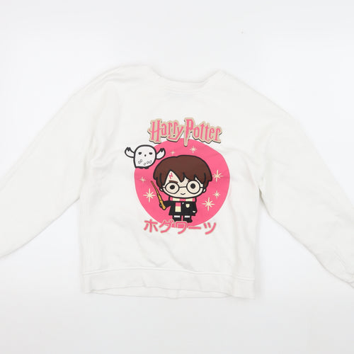 Harry Potter Girls White Pullover Sweatshirt 9-10Y Graphic Print