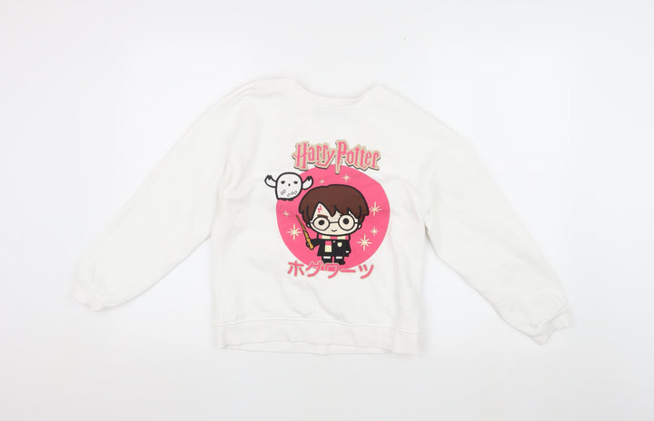 Harry Potter Girls White Pullover Sweatshirt 9-10Y Graphic Print