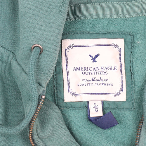 American Eagle Men's Green Hooded Jacket L