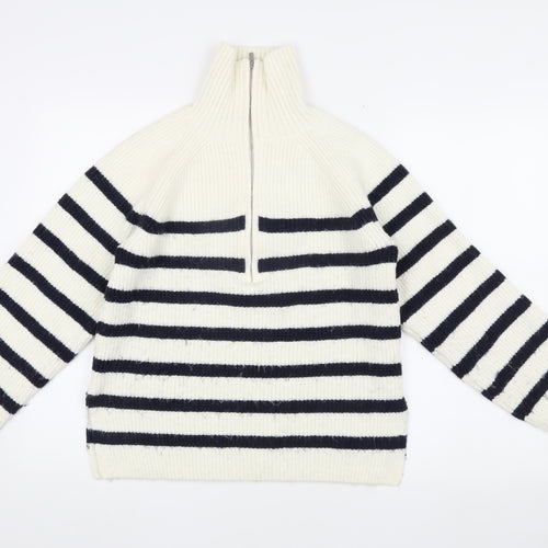H&M Women's Ivory Striped Pullover Jumper S