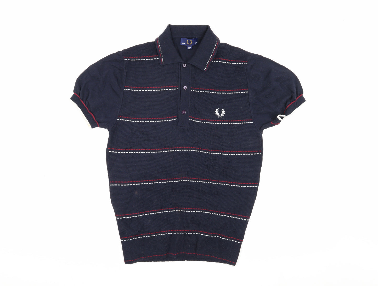 Fred Perry Unisex Blue Striped Polo Shirt UK 12
