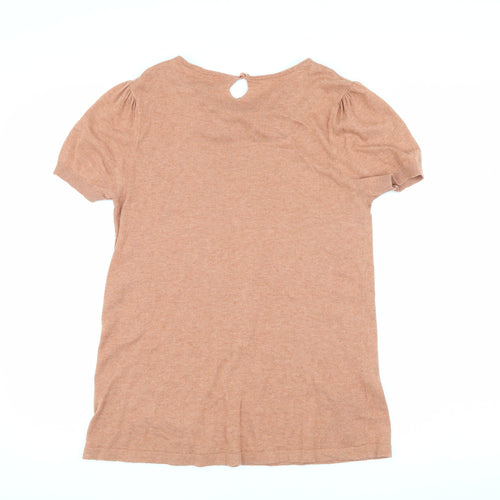 Next Women Brown Collared Short Sleeve Beaded Top Size 10