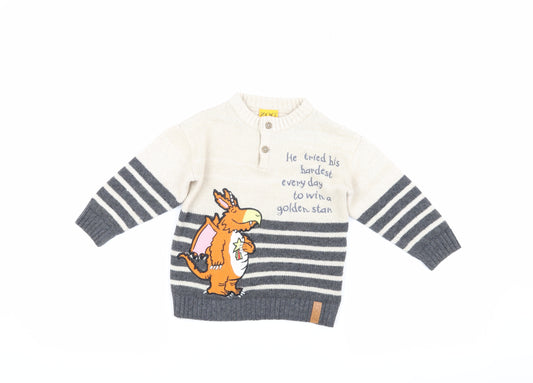 Tu Boys Grey Zog Henley Jumper 2-3 Years with Striped Pattern