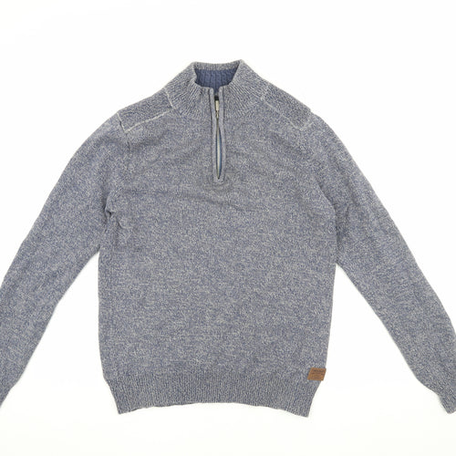 Threadbare Men's Blue 1/4 Zip Knit Sweatshirt M