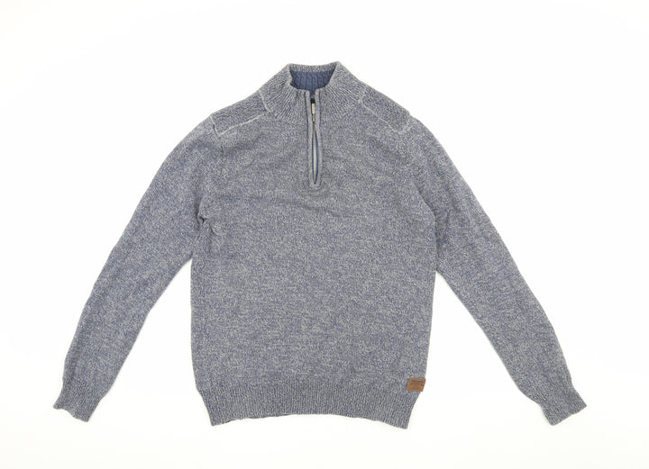 Threadbare Men's Blue 1/4 Zip Knit Sweatshirt M
