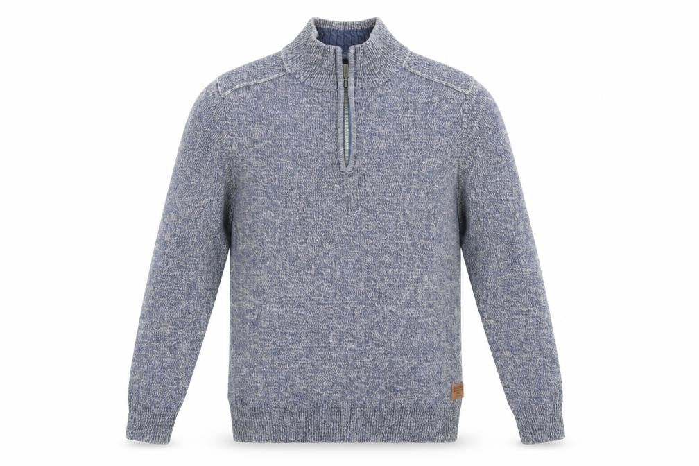 Front view of Threadbare Men's Blue 1/4 Zip Knit Sweatshirt M
