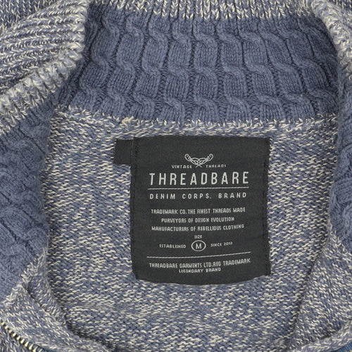 Threadbare Men's Blue 1/4 Zip Knit Sweatshirt M