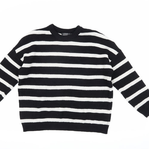 Stradivarius Women's Black Striped Crew Neck Pullover Jumper S