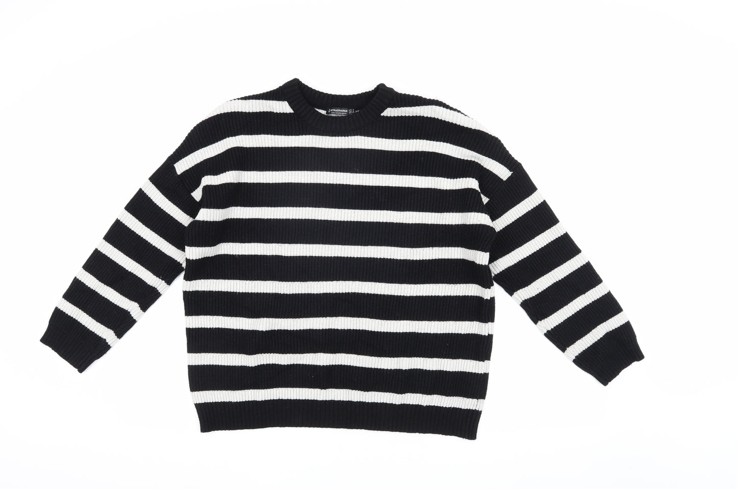 Stradivarius Women's Black Striped Crew Neck Pullover Jumper S