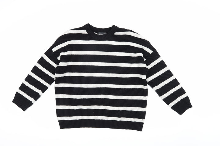 Stradivarius Women's Black Striped Crew Neck Pullover Jumper S