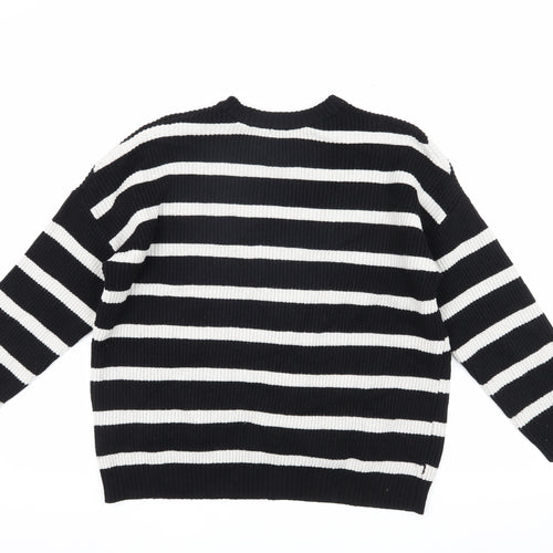 Stradivarius Women's Black Striped Crew Neck Pullover Jumper S