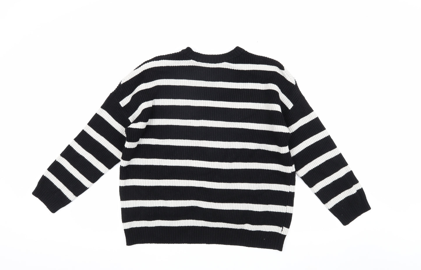 Stradivarius Women's Black Striped Crew Neck Pullover Jumper S