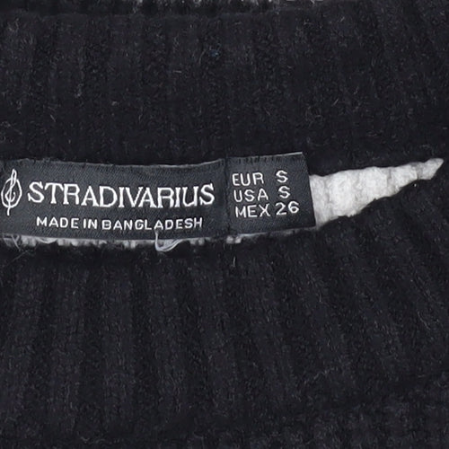 Stradivarius Women's Black Striped Crew Neck Pullover Jumper S