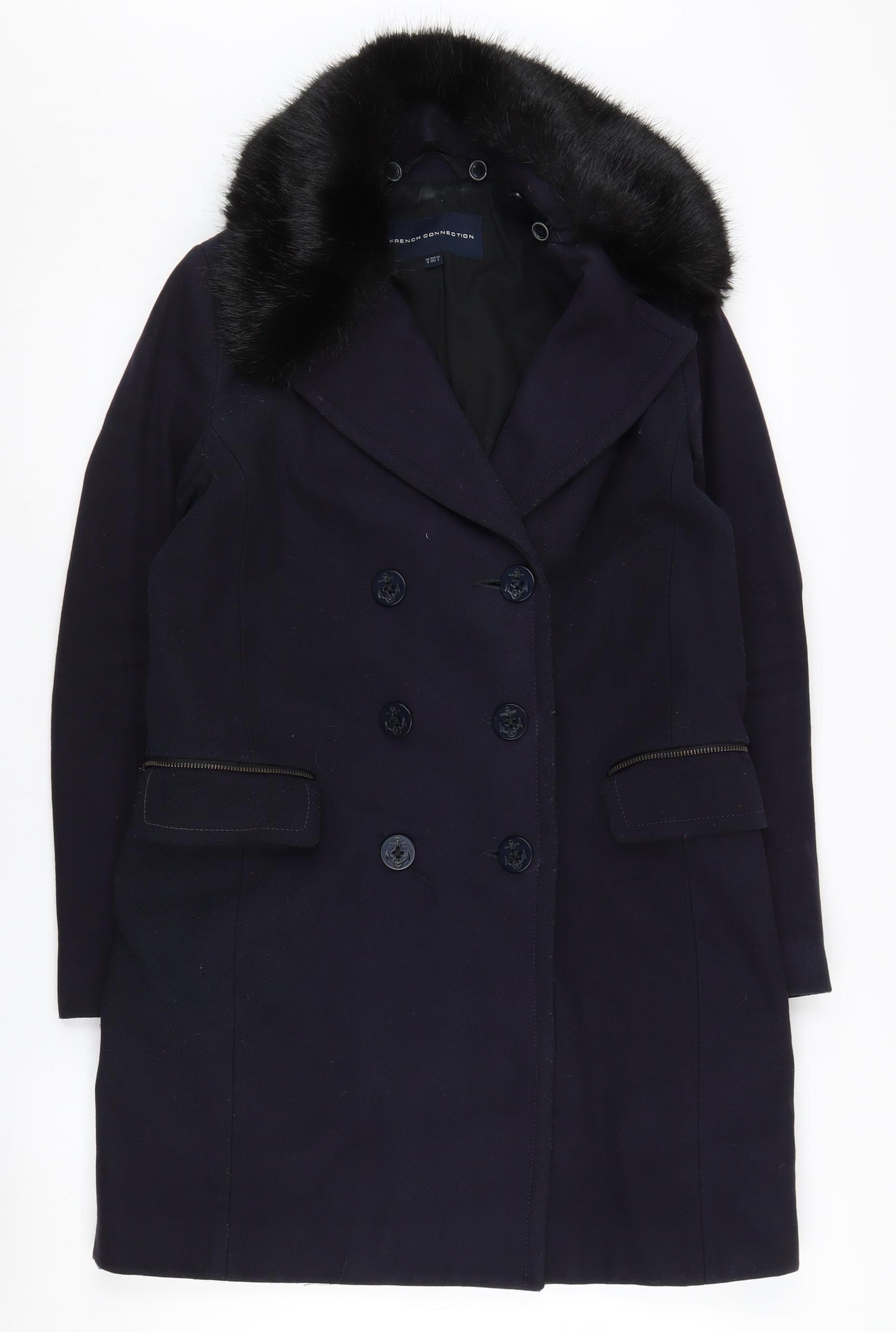 French Connection Women's Black Wool Pea Coat Size 6