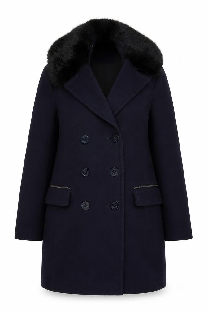 Front view of French Connection Women's Black Wool Pea Coat, size 6