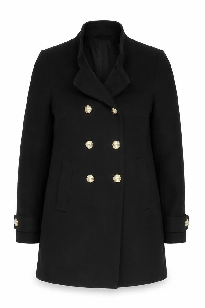 Front view of Zara Women's Black Wool Pea Coat S Casual Workwear