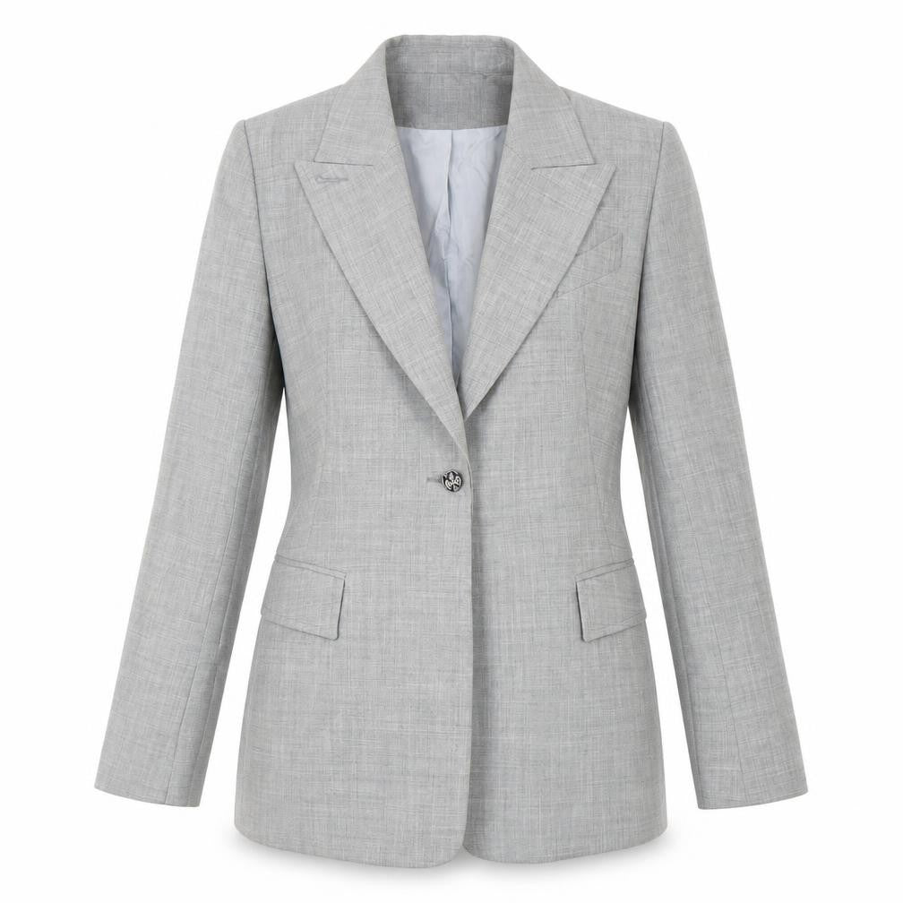 Front view of Oasis Women's Grey Check Suit Jacket, size 10