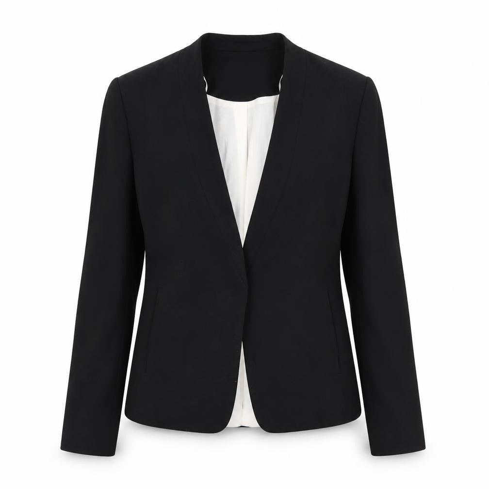 Front view of New Look Women's Black Blazer, size 8, Lined, Regular Fit