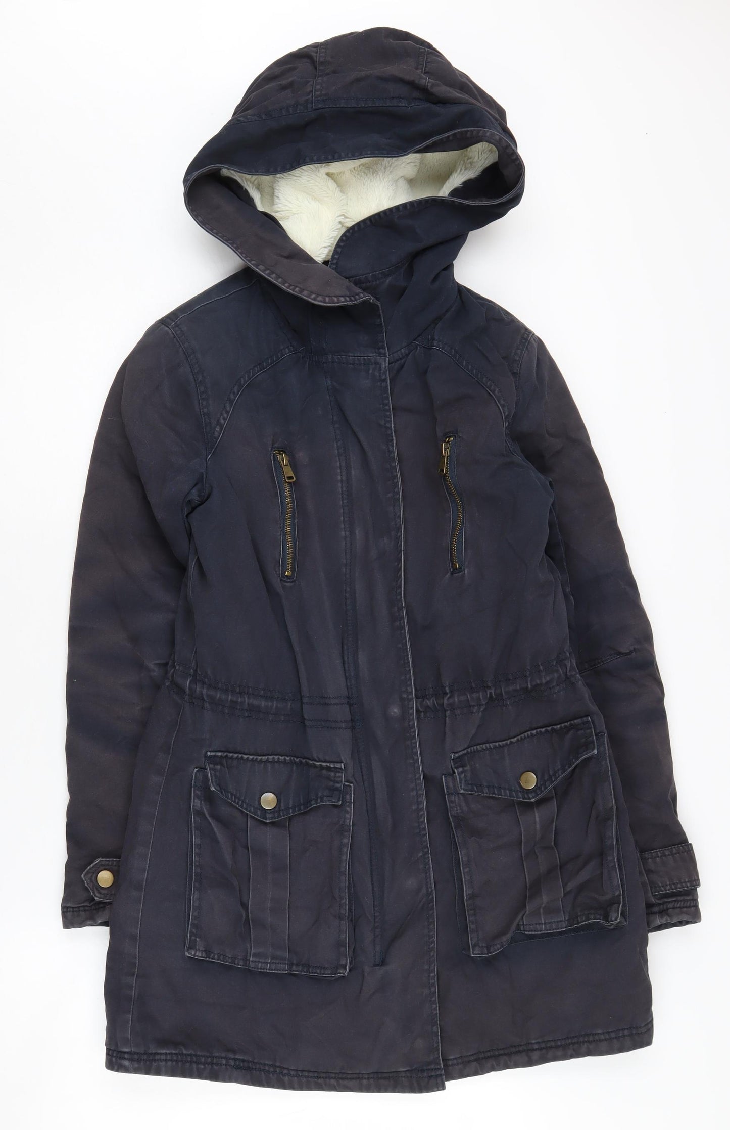 New Look Women's Black Parka Coat Size 8 Hooded Lined