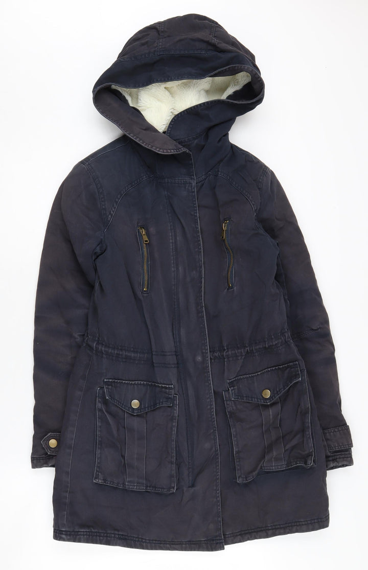 New Look Women's Black Parka Coat Size 8 Hooded Lined