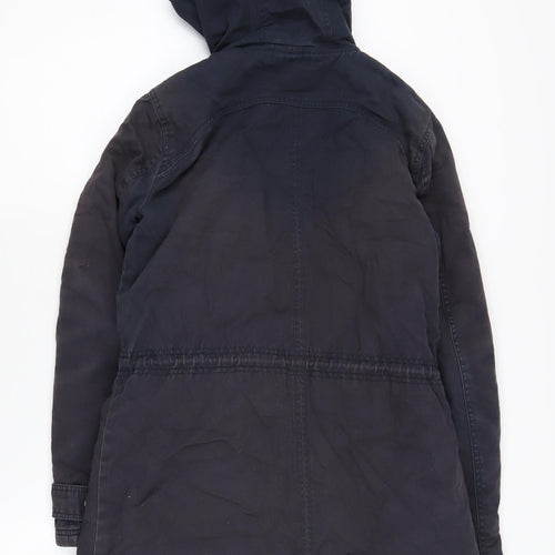 New Look Women's Black Parka Coat Size 8 Hooded Lined