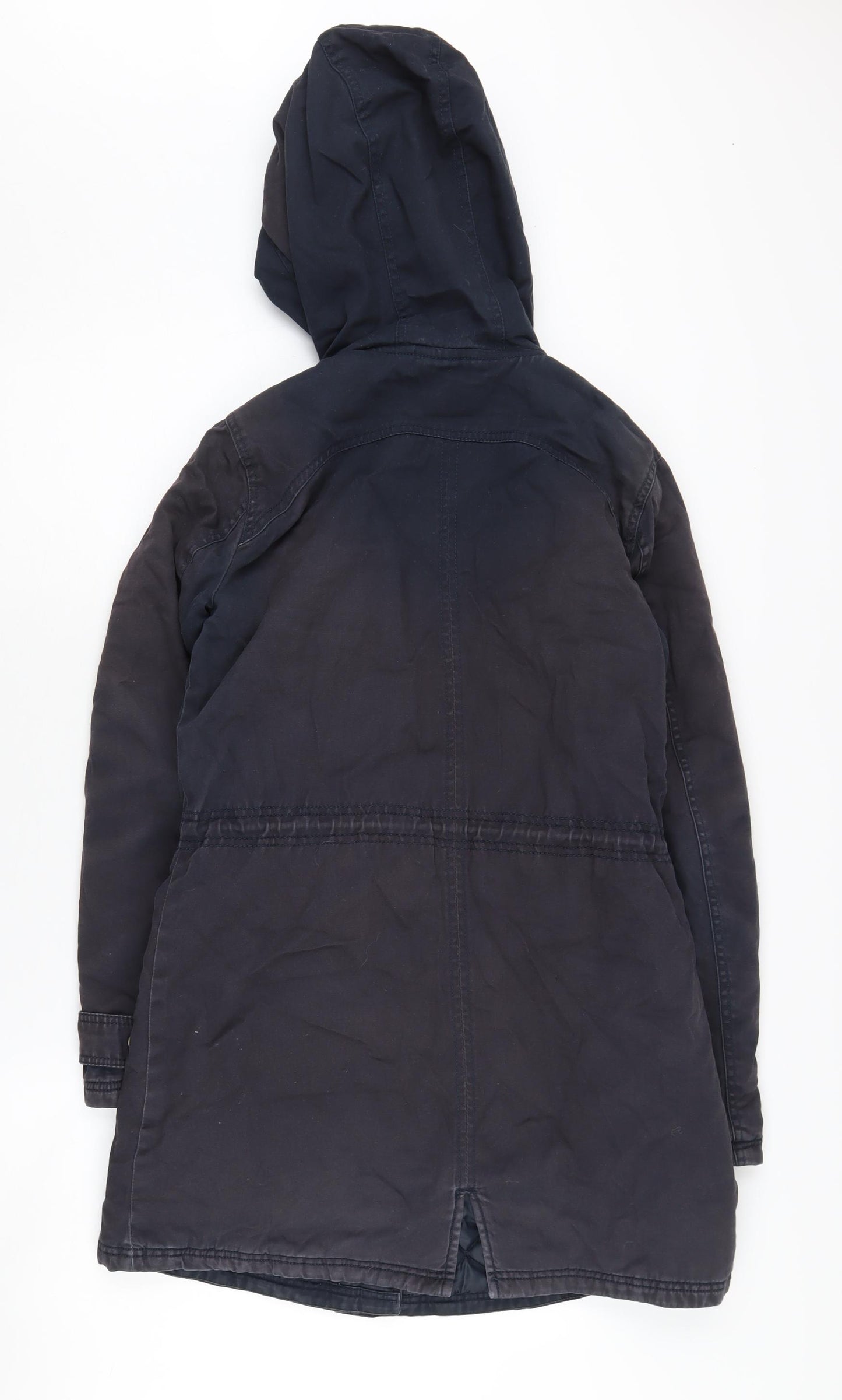 New Look Women's Black Parka Coat Size 8 Hooded Lined