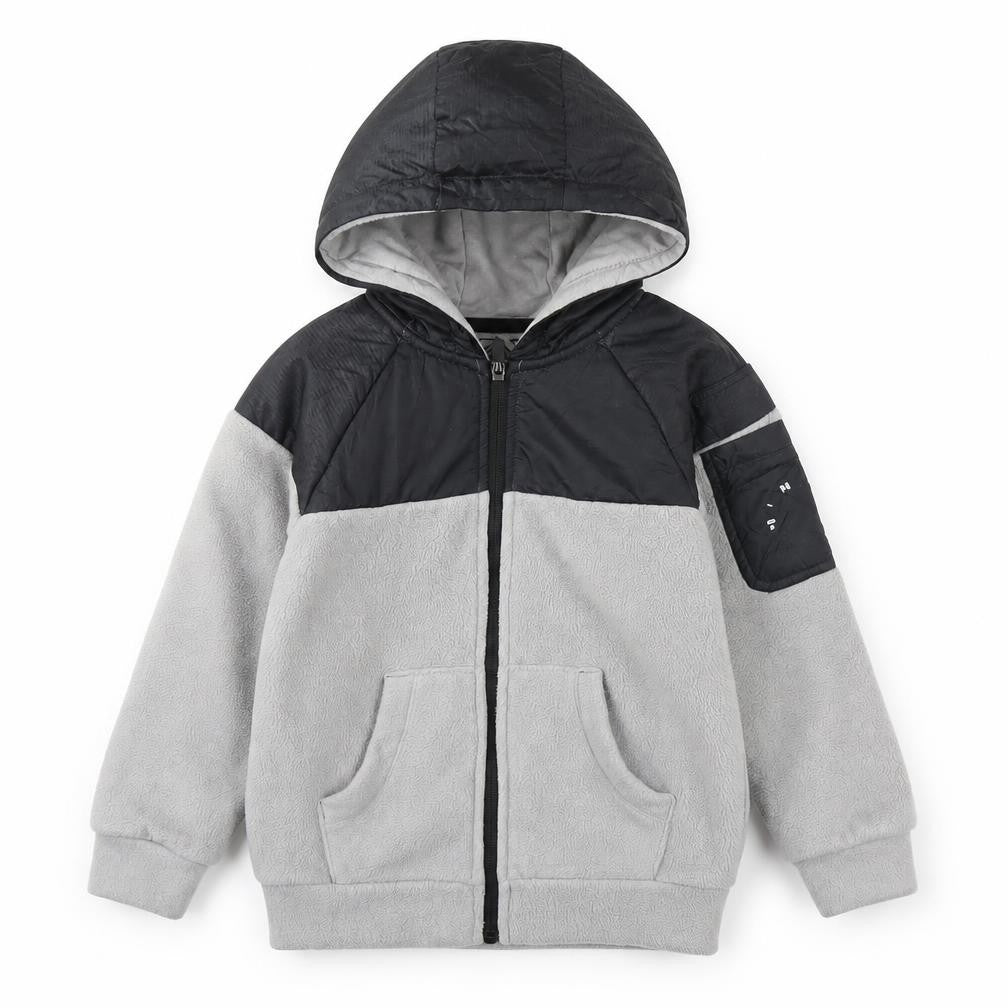 Front view of URBN-DEPT boys’ black grey fleece jacket, size 6, years
