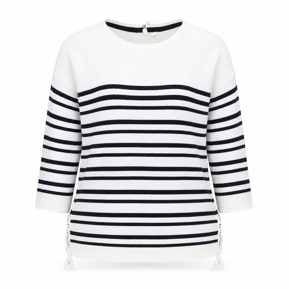 Front view of White Stuff Women's Striped Jumper, size 12, Round Neck