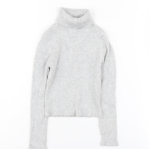 Lefties Girls Grey Roll Neck Pullover Jumper Size 5-6 Years