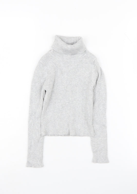 Lefties Girls Grey Roll Neck Pullover Jumper Size 5-6 Years
