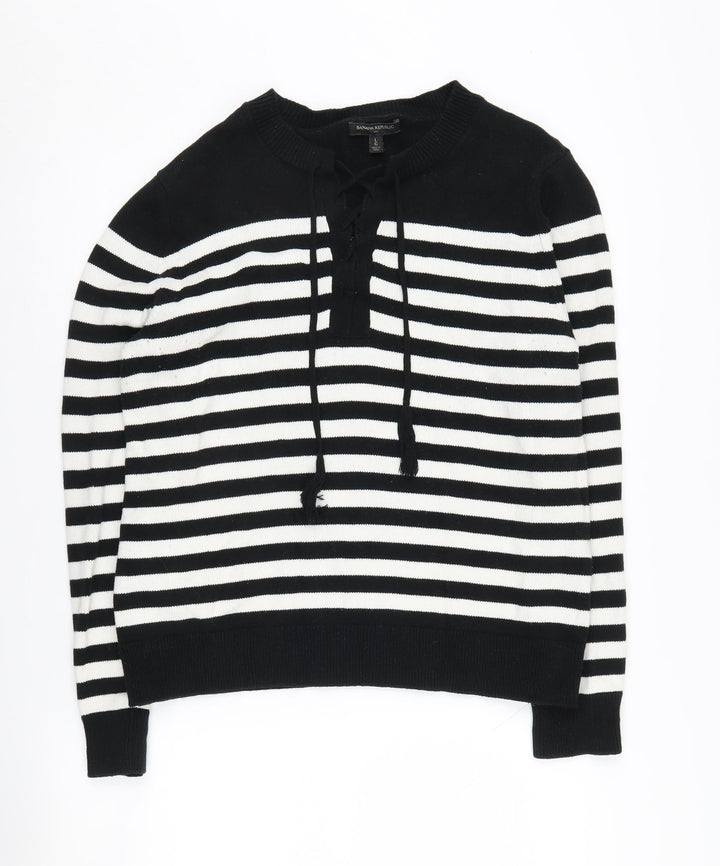 Banana Republic Women's Black Striped Knit Jumper L
