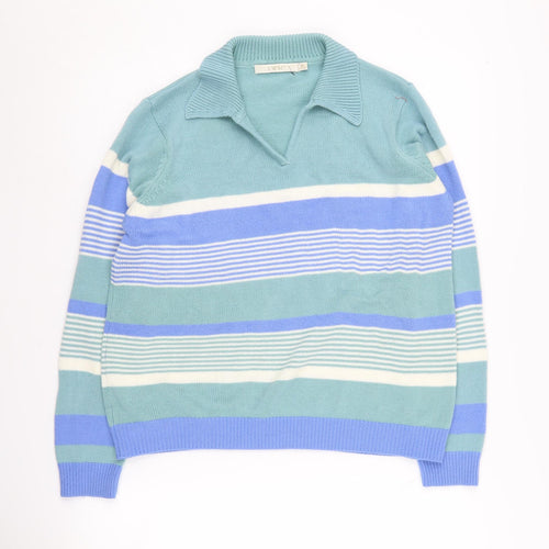 EWM Women's Blue Multicoloured Striped Jumper M