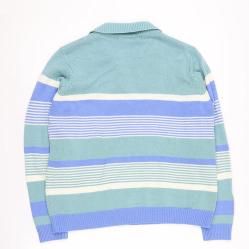 EWM Women's Blue Multicoloured Striped Jumper M