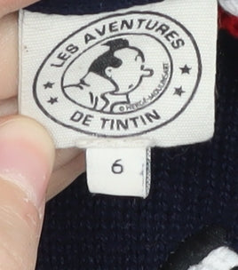 Les Aventures de Tintin Boys Blue Pullover Hoodie Size 6 Years