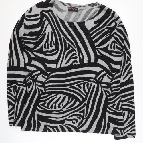 Anna Rose Women's Black Grey Zebra Print Pullover Jumper M