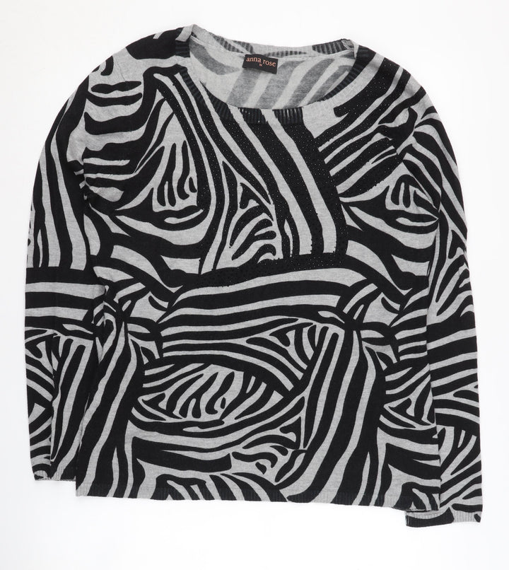Anna Rose Women's Black Grey Zebra Print Pullover Jumper M
