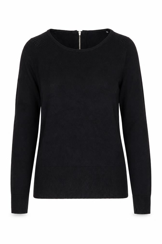 Front view of Oasis Women's Black Jumper, size S, Long Sleeve, Zip Accent