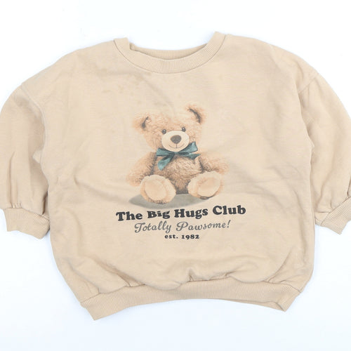 Next Girls Beige Graphic Sweatshirt 2-3 Years, Cotton Blend