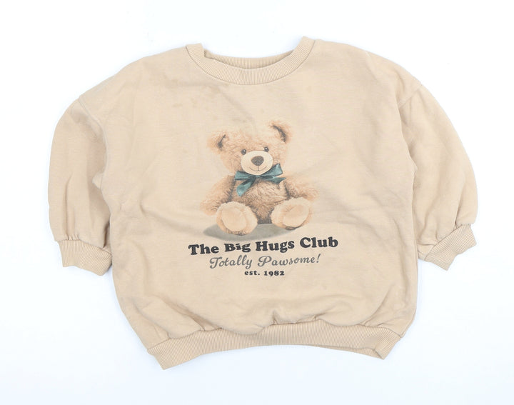 Next Girls Beige Graphic Sweatshirt 2-3 Years, Cotton Blend