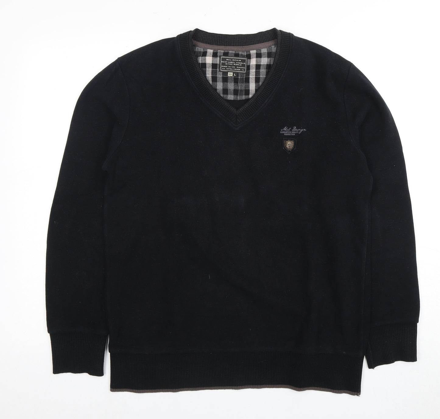 MCL Denim Men's Black Check Pullover Sweatshirt L