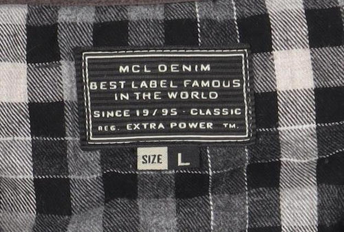 MCL Denim Men's Black Check Pullover Sweatshirt L