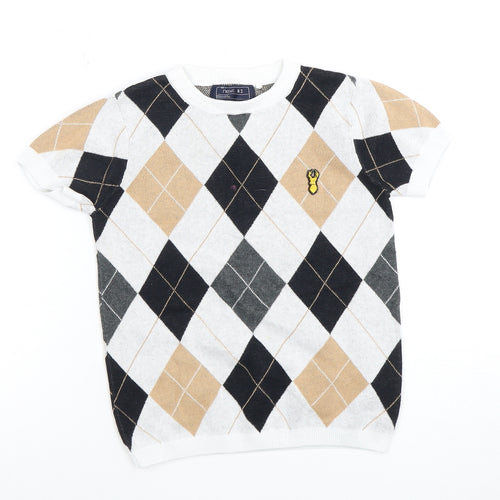 Next Boys Argyle T-Shirt 6 Years Black Beige Pullover