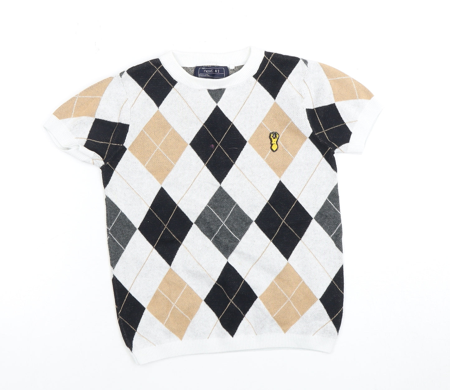 Next Boys Argyle T-Shirt 6 Years Black Beige Pullover