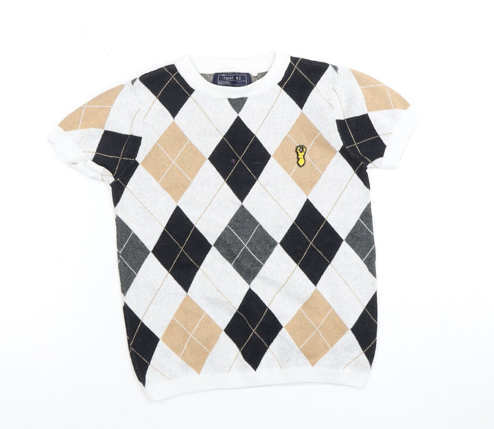 Next Boys Argyle T-Shirt 6 Years Black Beige Pullover