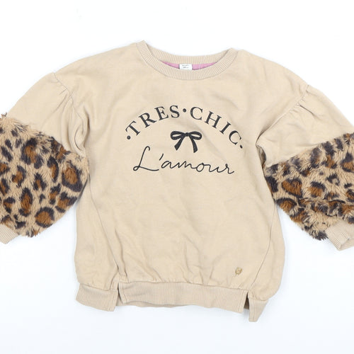 River Island Girls Beige Animal Print Pullover Hoodie 3 Years