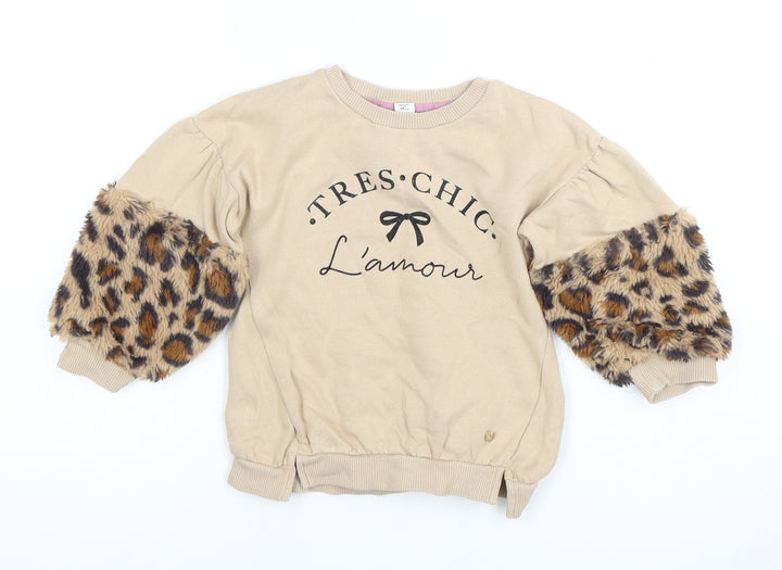 River Island Girls Beige Animal Print Pullover Hoodie 3 Years